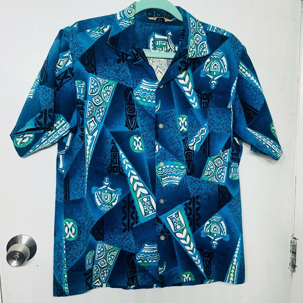 VTG 1960s Mr Kailua Blue Hawaiian Shirt‎ Made In Hawaii Tiki Island Vibes Aloha